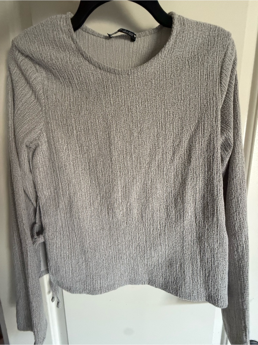 ZARA Light Gray Textured Long Sleeve Top